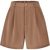 KIRUNDO Shorts for Women Dressy Casual Summer Elastic Waist in The Back Pleated Wide Leg Tailored Work Trouser Shorts