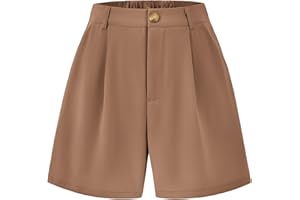 KIRUNDO Shorts for Women Dressy Casual Summer Elastic Waist in The Back Pleated Wide Leg Tailored Work Trouser Shorts
