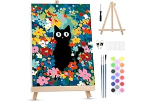 MXJSUA Black Cat Paint by Numbers Kit with Frame for Adult Beginner, Animal Adults Paint by Number Kits on Canvas with Easel,