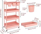 JIUYOTREE 4-Tier Plastic Rolling Storage Cart Pink with Lockable Wheels view 2