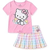 Hello Kitty Sanrio Girls Short Sleeve T-Shirt and Pleated Skirt for Big Kids