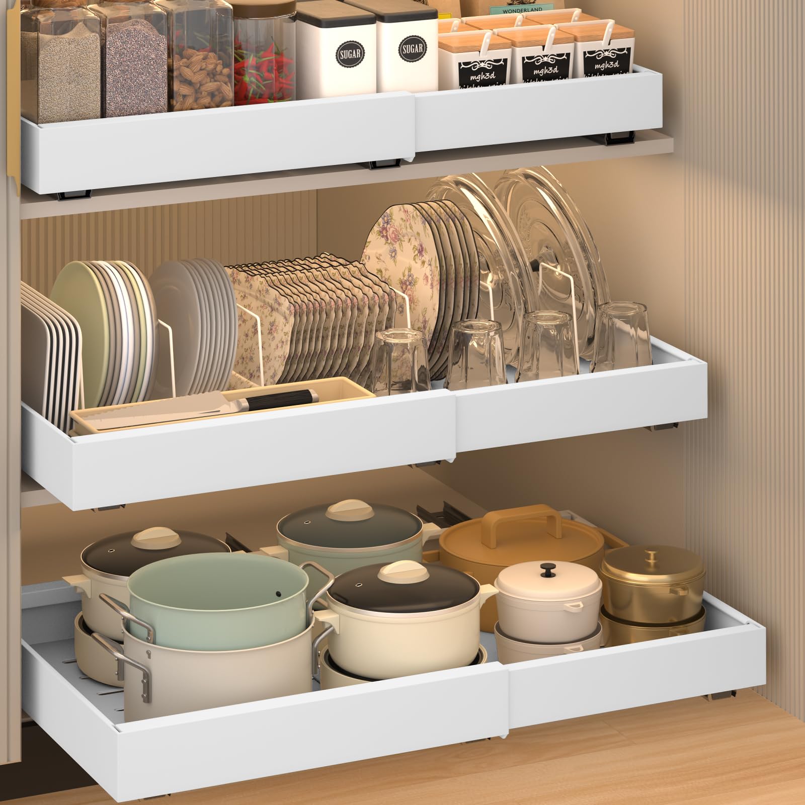 Photo 1 of ***FACTORY SEALED***ITEFDTUTNE XL Pull Out Cabinet Organizer (17.1"-26.8"), Expandable Sliding Drawers for Cabinets, with 6 Adjustable Partitions, Heavy Duty Slide Out Drawers for Kitchen Cabinets, Living Room, Pantry