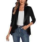 LADI TREND Velvet Cardigans for Women's Ruched 3/4 Sleeve Open Front Collarless Ruffle Hem Velvet Cardigan