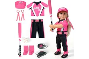 ARTST Softball Uniform Doll Outfit-American 18 inch Doll Clothes and Accessories Set Including Hat Pink Baseball Clothing Bat Shoes Socks and Hairbow,Gifts for Girls&Boys(NO Doll)