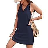 AI'MAGE Women's Swimsuit Cover Up Shirt V Neck Bathing Suit Coverups Sleeveless Beach Cover Ups Dress with Pocket S-XXL