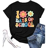 100 Days of School Shirts for Women Teacher School Days T-Shirt 100th Days Kindergarten Teachers Tee Tops