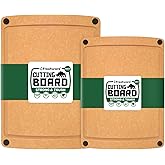 Freshware Wood Cutting Boards for Kitchen, Juice Groove, Non-Slip Silicone Feet, Dishwasher Safe, Medium 12" x 9" and Large, 15" x 11.25", Set of 2, Natural