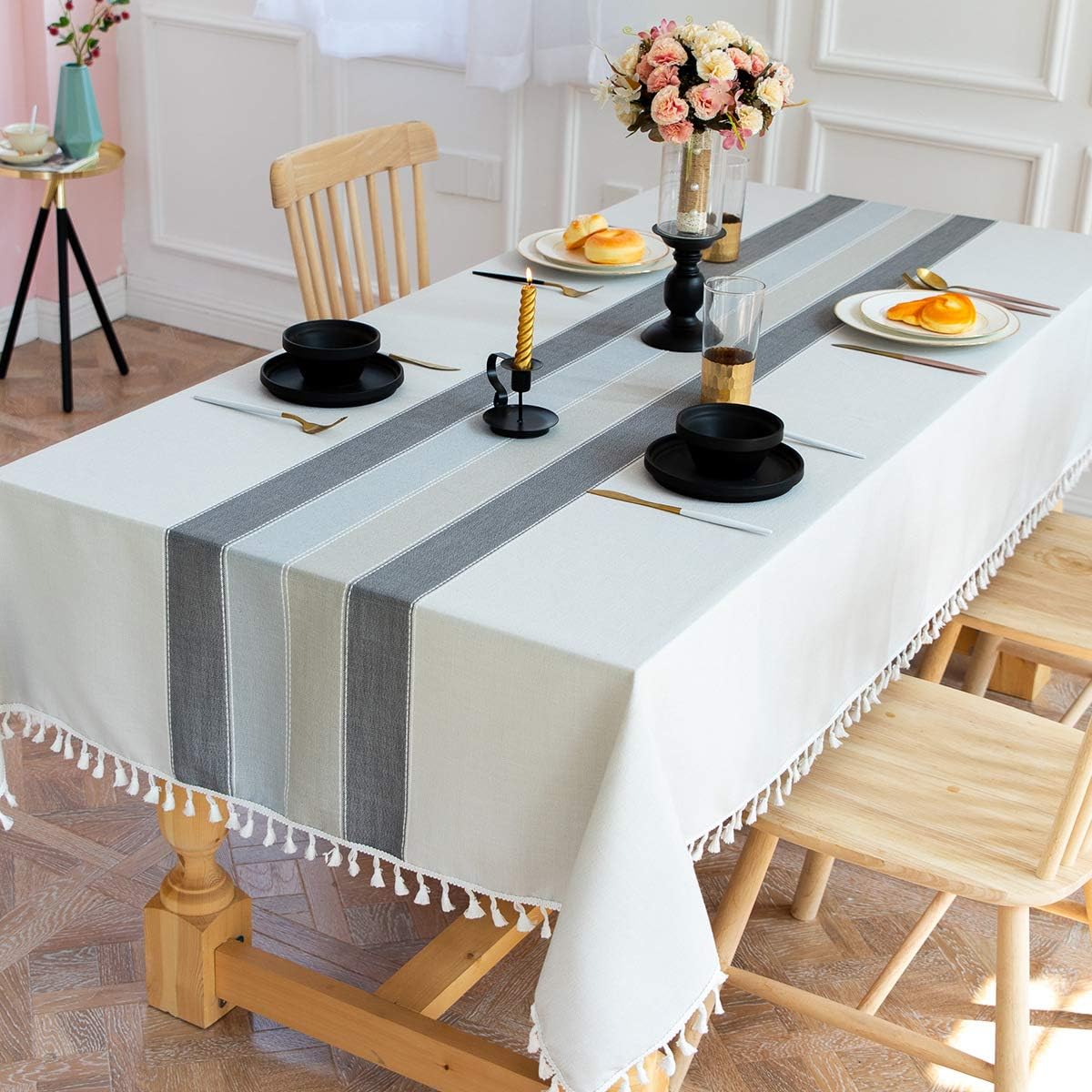 OstepDecor Tablecloth, Rectangle Table Cloth for 4 ft Table, Cotton Linen Tablecloths, Table Cover for Kitchen Dinning Room Party, Rectangle/Oblong, 55 x 70 Inch, 4-6 Seats, White: Home & Kitchen