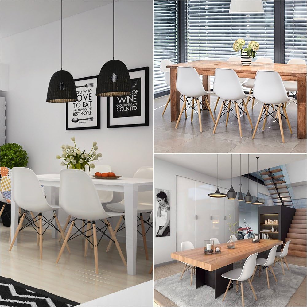 Furmax Pre Assembled Style Mid Century Modern DSW Shell Lounge Plastic Kitchen, Dining, Bedroom, Living Room Side Chairs Set of 4, White - Chairs