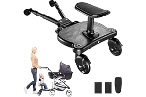 Universal Stroller Board,2-in-1 Stroller Ride Board with Detachable Seat and Adjustable Traction Rope for Most Brands of Stro