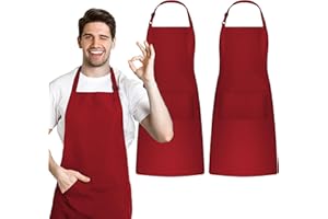 AVALON KITCHEN Adjustable Bib Apron 100% Polyester Kitchen Aprons Waterdrop Resistant Aprons with Adjustable Strap, Pockets & Long Ties