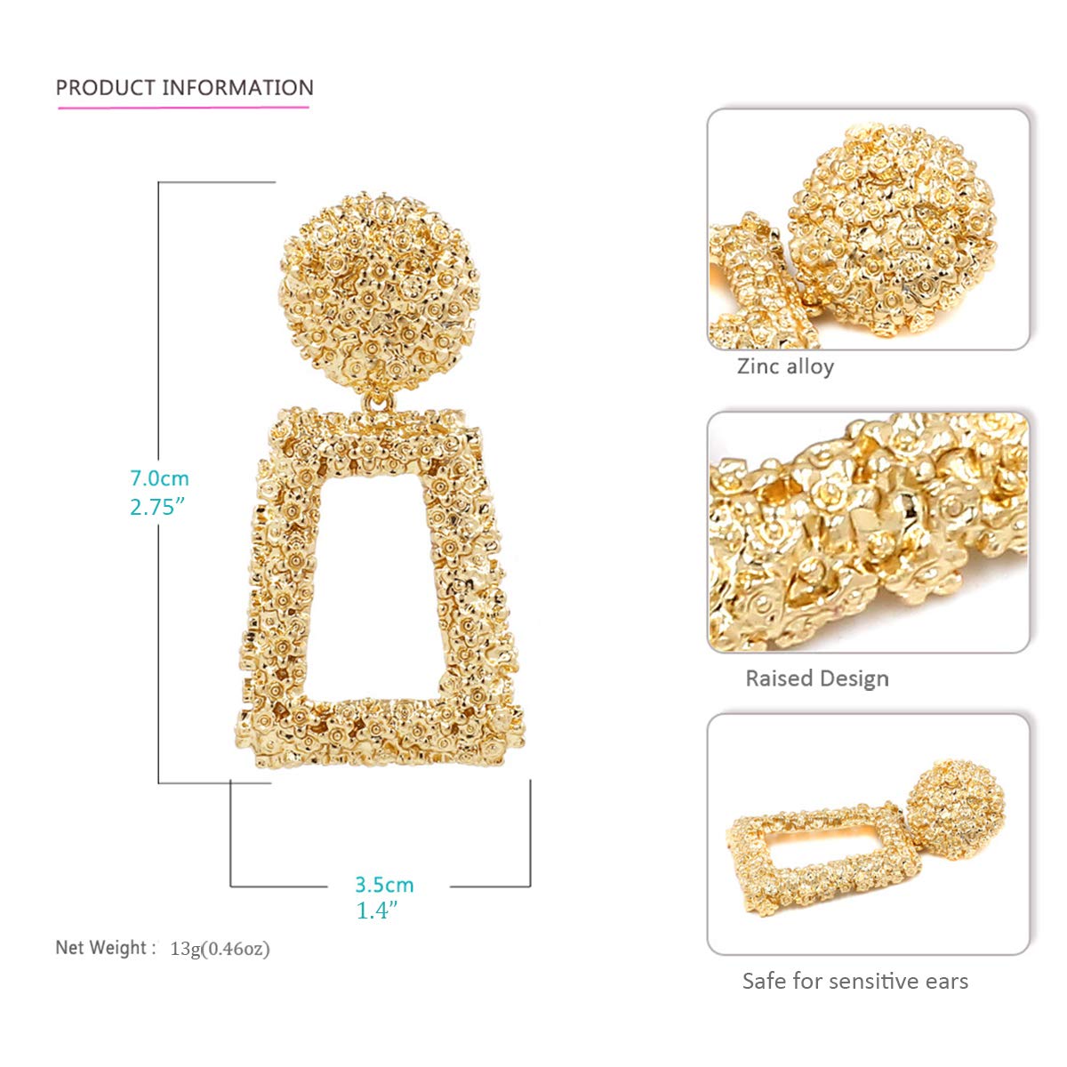 ATIMIGO Statement Drop Earrings Large Metal Geometric Dangle Earrings Gold for Women Girls