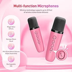 Mini Karaoke Machine with 2 Wireless Microphones