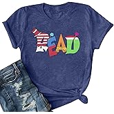 Read Shirt for Women Reading Book T Shirt Book Lover Tee Funny Teacher T-Shirt Causal Short Sleeve Tops