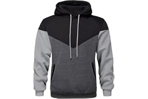 POBOPO Mens Hoodies Sweatshirts Pullover Patchwork Long Sleeve Color Block Fleece Fashion Hoody with Pockets
