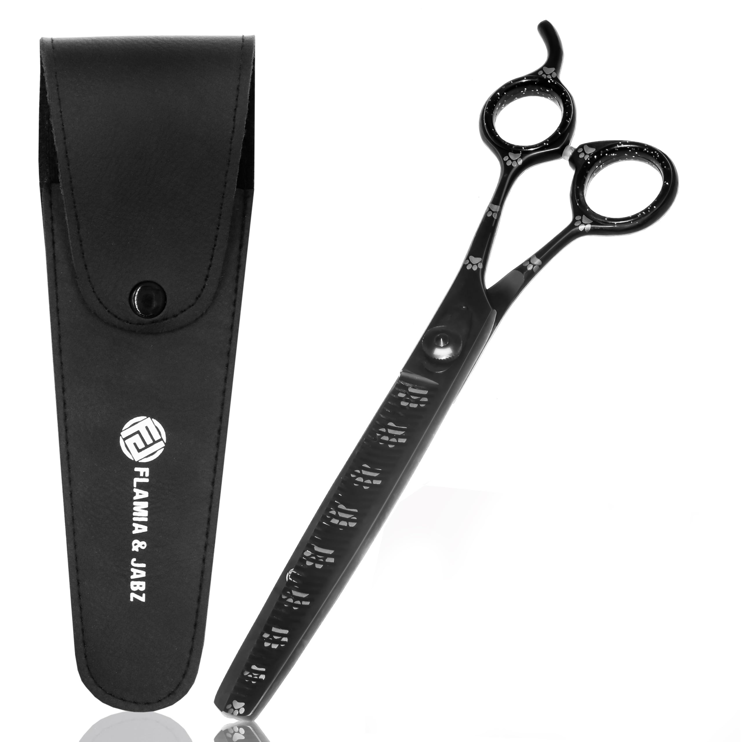 Professional Dog Grooming Thinning Scissors/Blender Shears with Paw Prints for Dogs, Cats & Pets (Right Handed, Black, Stainless Steel 8 Inch)