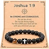 UNGENT THEM Mens Natural Stone Cross Bracelet - Easter Christmas Christian Baptism Birthday Graduation Gifts for Boys Teens