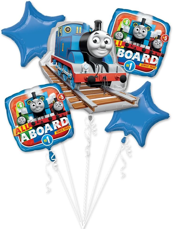 amscan 3527801 - Bqt: Thomas The Tank Engine 5 Piece Foil Balloon Bouquet P75, Blue, Large