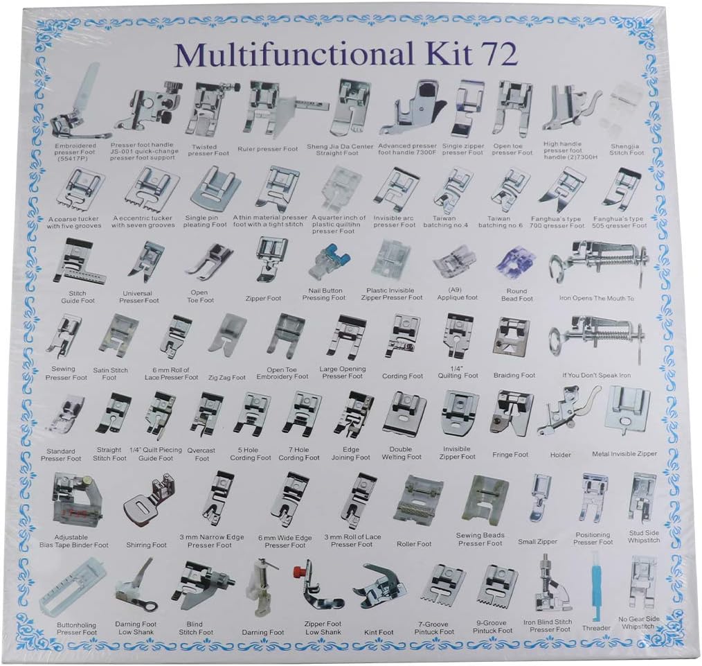 eoocvt 72pcs Domestic Sewing Machine Presser Feet Set for Brother, Babylock, Singer, Janome, Elna, Toyota, New Home, Simplicity, Necchi, Kenmore, and White Low Shank Sewing Machines