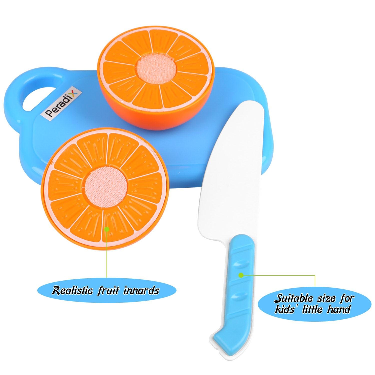 Play Food Cutting Set for Kids Kitchen Play Game with Plastic Velcro Vegetables Fruits Hamburger Cake Cutting Board Set and Apron by Peradix