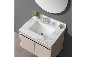 Runboll Bathroom Vanity Top 31" x 22" Sintered Stone Vanity Sink Top 3 Holes with Rectangle Under-Mount Middle Ceramic Sink and 1 Backsplash(Not Included Cabinet)