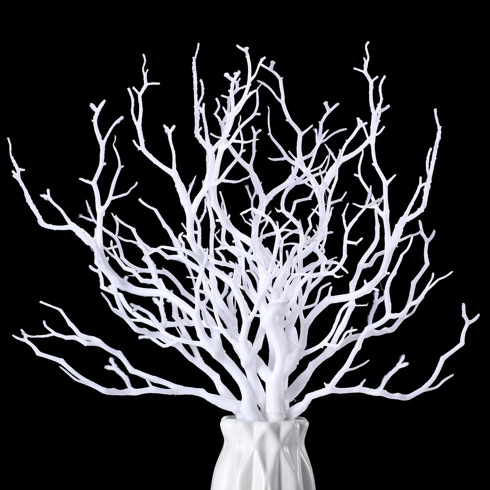 Photo 1 of Geosar 13.8 Inch Small Manzanita Branches Plastic Faux Branches Artificial Antler Shaped Tree Branch Decorative Plant Twigs for Home Wedding Table Centerpiece Festival Decors(White,20 Pieces)