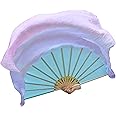 Winged Sirenny Large Single Belly Dance Silk Flutter, 45in Wide Short Silk Fan Veil Right Hand(Pastel (Turquoise-Purple-Pink))