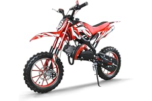 BLAZEGO 49cc Kids Dirt Bike, 2-Stroke Gas Powered Dirt Bike, Motorcycle with Off-Road Tires, Front/Rear Disc Brakes, Shock Absorption, Soft Seat Cushion, Mini Dirtbike for Kids 8-14, Red