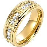 Tioneer Mens Wedding Band Tungsten Tungsten Carbide Rings for Men with Polished Step Edges Cubic Zirconia Comfort Fit Size 8-14