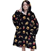 Fiosnow Pizza and Chips Blanket Hoodies for Kids 6-13YR Oversize Wearable Blanket Hoodies for Boys Girls Teens