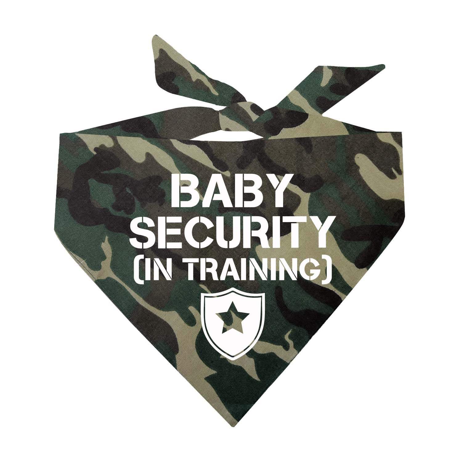 Baby Security in Training Dog Bandana | 100% Cotton Adjustable Triangle | Made in USA | Pregnancy Announcement Photoshoot Prop | Gender Reveal | Assorted Colors & Sizes (Camo, One Size) GB