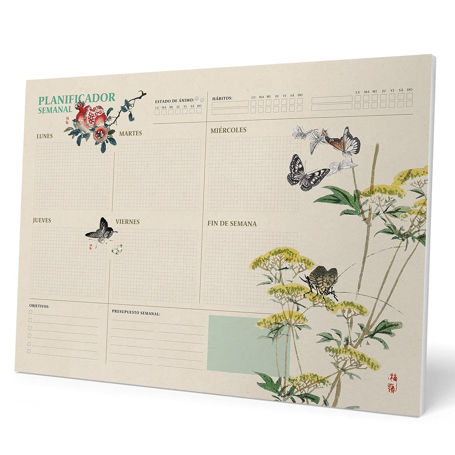 Grupo Erik Weekly Planner A3 In Spanish - Japanese Art | Undated Daily Planner Family, Desk Calendar, 54 Tear Off Pages A3 Notepad | Cute Stationery Gifts Under 10 Pounds, Spanish Gifts