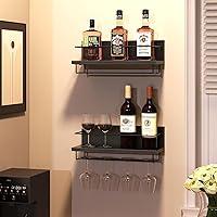 HOOBRO Wall Mounted Wine Rack 2 Pack, Wine Shelf Hanging Floating Wall Shelves, Wine Glass Bottle Rack Stemware Holder, for L