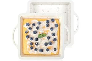 AOTASO Silicone 8x8 Square Baking Pan Nonstick Square Cake Pan Set Brownie Pan with Metal Reinforced Frame Handle BPA Free(2 