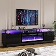 Jolydale Fireplace TV Stand with 36” Electric Fireplace, 80” 2 Tier TV Console Stand for TVs Up to 90", LED Light Entertainment Center, Fireplace for The Living Room TV Stand, Black