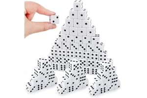 Lemicin 100Pcs Casino Dice Set 16mm Standard Game Dices Bulk Acrylic 6 Sided Dice Set for Board Activities Vegas Theme Board Games Birthday Party Supply (White, Square Corner)