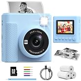 TIATUA Kids Instant Print Camera, 1080P HD Video Digital Toy, Blue | Includes 32GB Card, 3 Rolls Paper &amp; 5 Coloured Pens, Inkless Print, 16x Zoom, Christmas Birthday Toy Gift for Kids 3-14