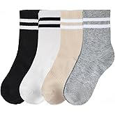 ZJSYTQS 4Pairs Women Striped Cotton Crew Socks, Athletic Running Socks for Sport, Home,Office, School, Size 6-9