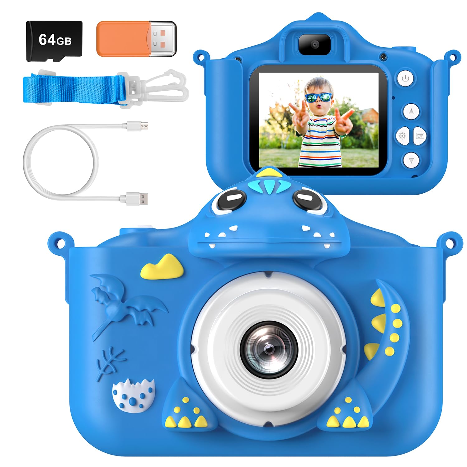 Adicop Kids Camera for Girls and Boys, 1080P 2.0" Screen Digital Camera with 64GB Card and Selfie Mode, Blue — image 1
