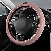 Skechers Memory Foam Pink Steering Wheel Cover,Grade Protein Leather Steering Wheel Cover,Universal Fit 14" 1/2-15" Car Wheel Cover for Women Stylish Decor Gifts Fit Suvs,Vans,Sedans,Car,Trucks,Pink