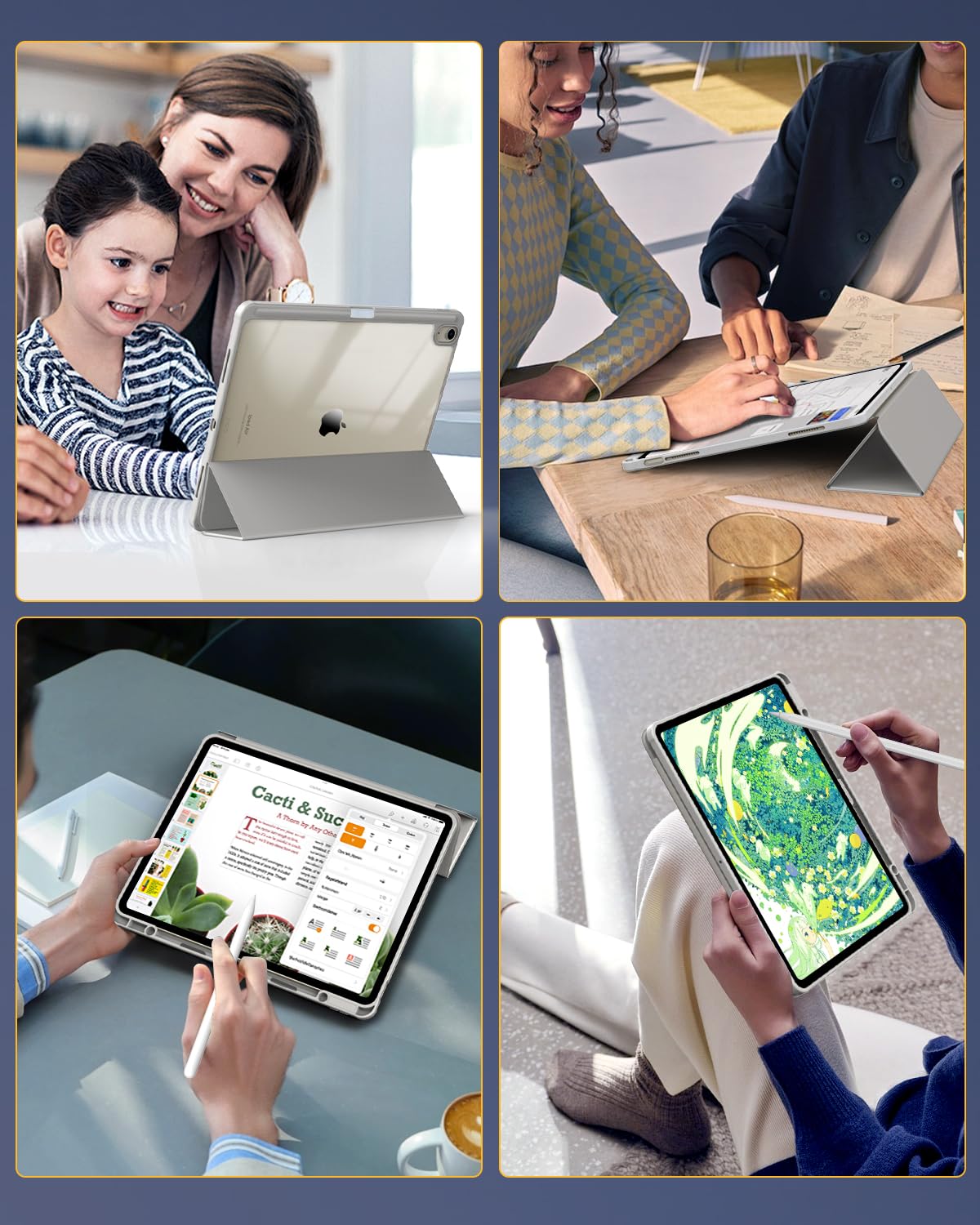 TiMOVO Case for New iPad Air 13 inch (M3/M2-2025/2024) with Pencil Holder, Slim Stand Protective Cover with Clear Transparent Back Shell for iPad Air 13 inch, Auto Wake/Sleep, Light Gray
