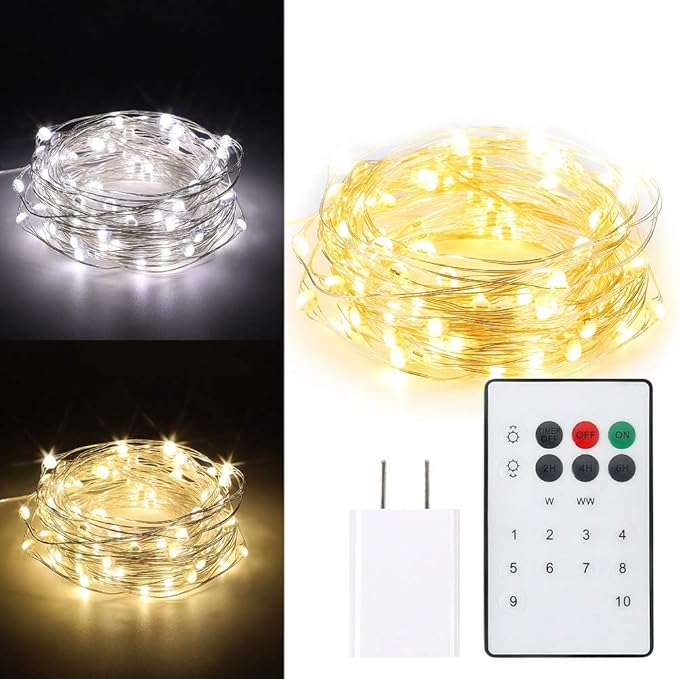 Fairy Lights Plug in, DualColor LED String Lights USB 10 Modes 100 LEDs 33ft Super