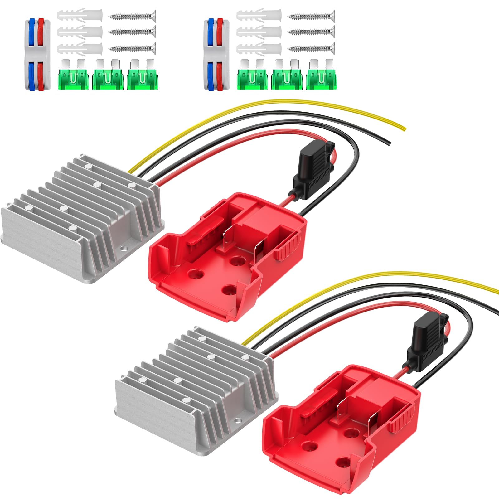 Photo 1 of 2 Pack 18V to 12V Azocek Step Down Converter Compatible with Mil-wau-kee 18V Battery Power Wheel Battery Adapter DC 12V 20A 240W Buck Converter Regulator with 30A Fuse & Wire Terminal