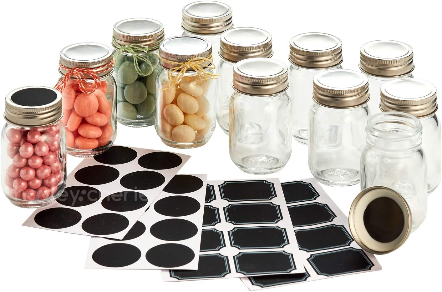 2.5oz Small Mason Jars with Lids & Chalkboard Labels (12 Pack) Airtight Mini Mason Jars for Party Favors, Spices, Jam, Condiments, Honey, Jelly, Candy, Shot Glasses, Weddings, Gifts, Tiny Glass Jars