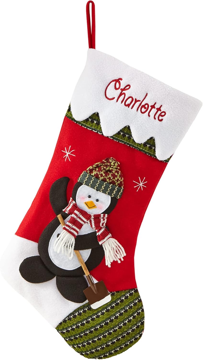 Stockings & Holders - Let's Make Memories Personalized Christmas Stocking - Snow Cap - 3D Plush Character - Embroidered Name - Christmas Décor - Holiday Décor - Customized Stockings for Family - Penguin