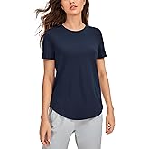 CRZ YOGA Pima Cotton Crewneck T-Shirts for Women - Workout Casual Yoga Athletic Short Sleeve Shirts Soft Crewneck Hip Tops