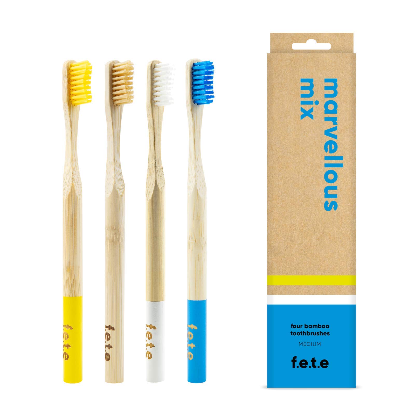 f.e.t.e | Marvellous Mix Bamboo Toothbrushes | Biodegradable & Compostable Handle | Recyclable Medium Bristles | Sustainable | Vegan