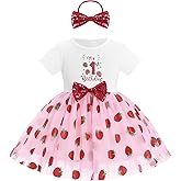 IDOPIP Strawberry 1st 2nd 3rd Birthday Outfit for Baby Girls Sequin Berry Princess Cake Smash Party Tutu Dress with Headband