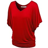 Lock and Love Women's Versatile Casual Short Sleeve Dolman Top – Loose Fit Boat Neck & V-Neck T-Shirt