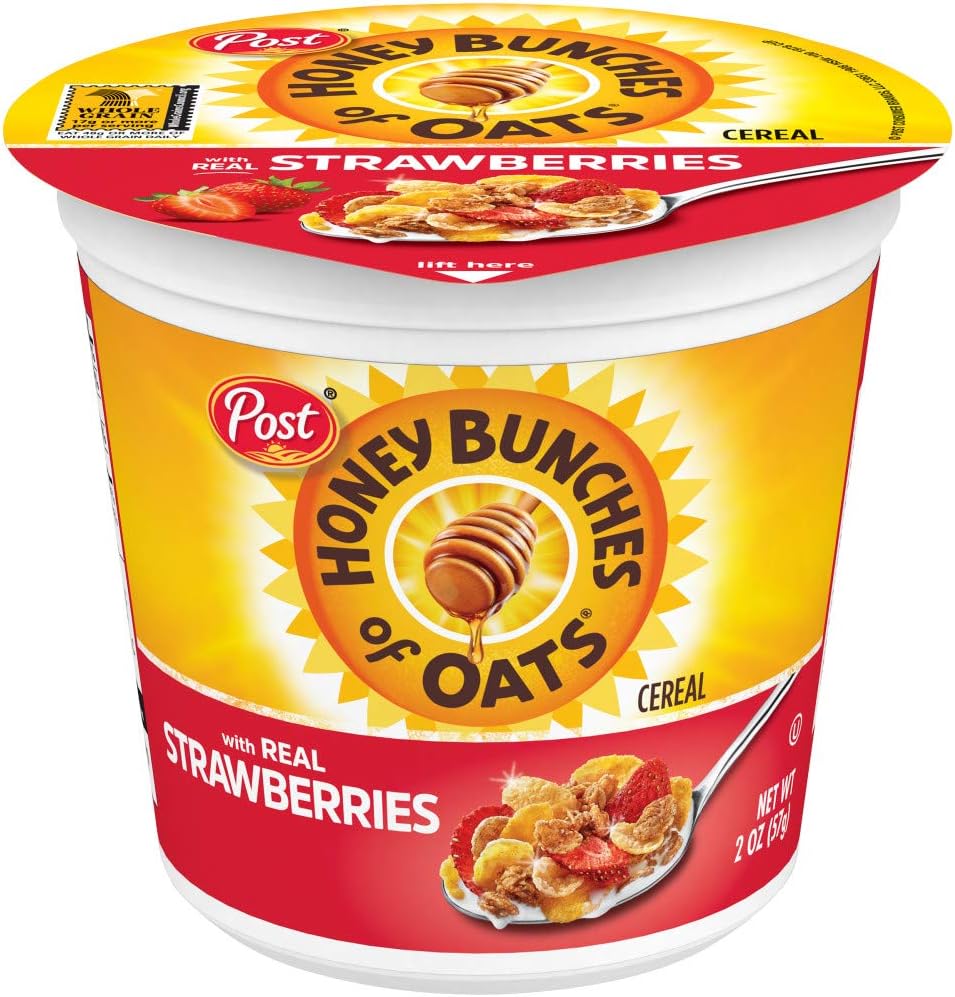 Honey Bunches of Oats with Real Strawberries Cereal, Heart Healthy, Low Fat, made with Whole Cereal, 2 Ounce Cups (60 Count)